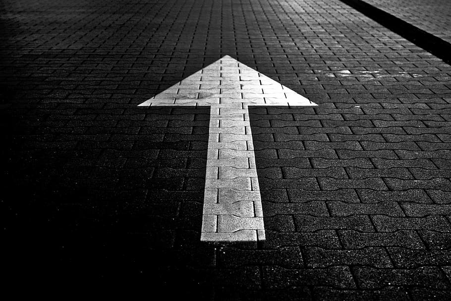 ahead, arrow, change, forward, road, sign, straight, street