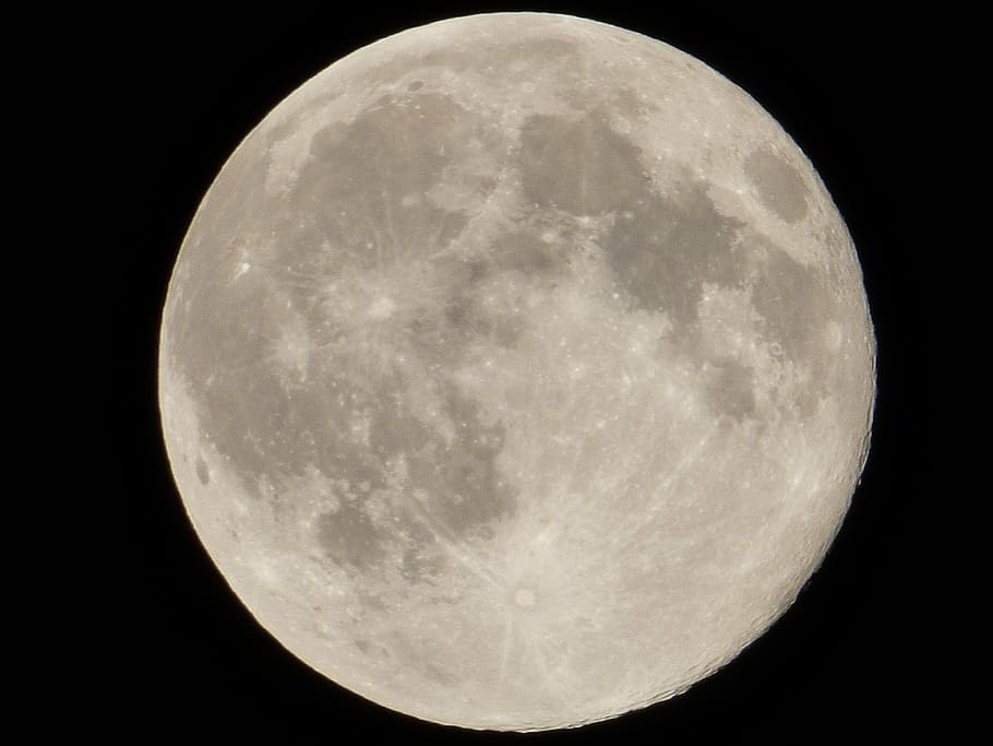 moon, full, dark, close, bright, surface, crater, night, space HD wallpaper