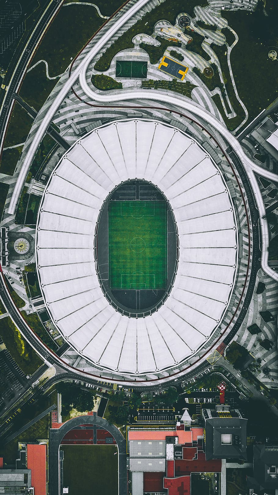 aerial photo of football field, Arial photography of sports field