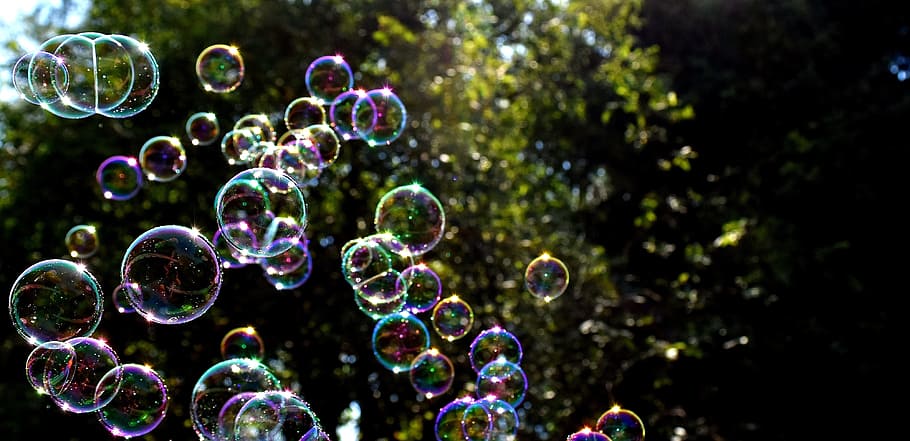 selective focus photography of bubbles, soap bubbles, colorful, HD wallpaper