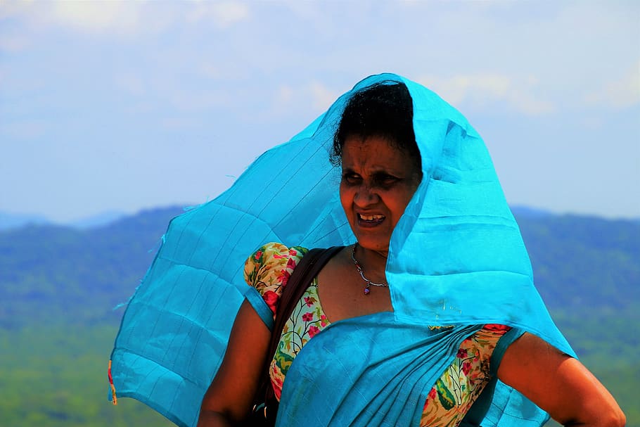 sri lanka, blue, shawl, wind, at the court of, nature, summer