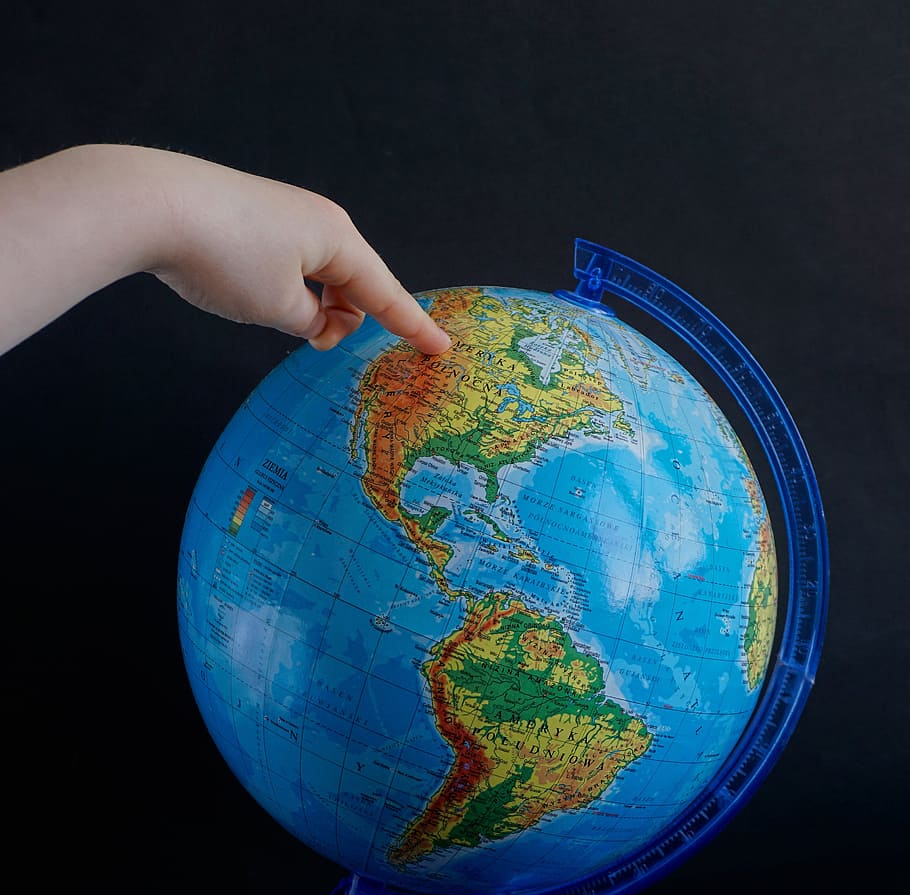 globus, map, finger, earth, child, search, pointing, travel, HD wallpaper