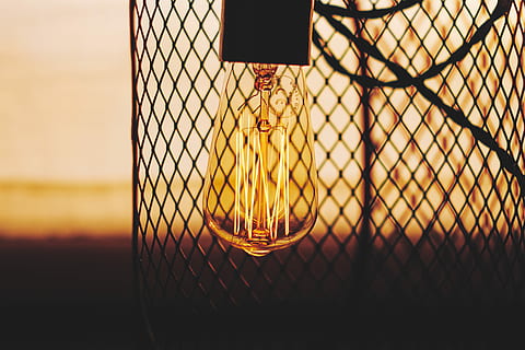 silhouette photo of light bulb near chain-link fence, closeup photo of orange glass bulb HD wallpaper