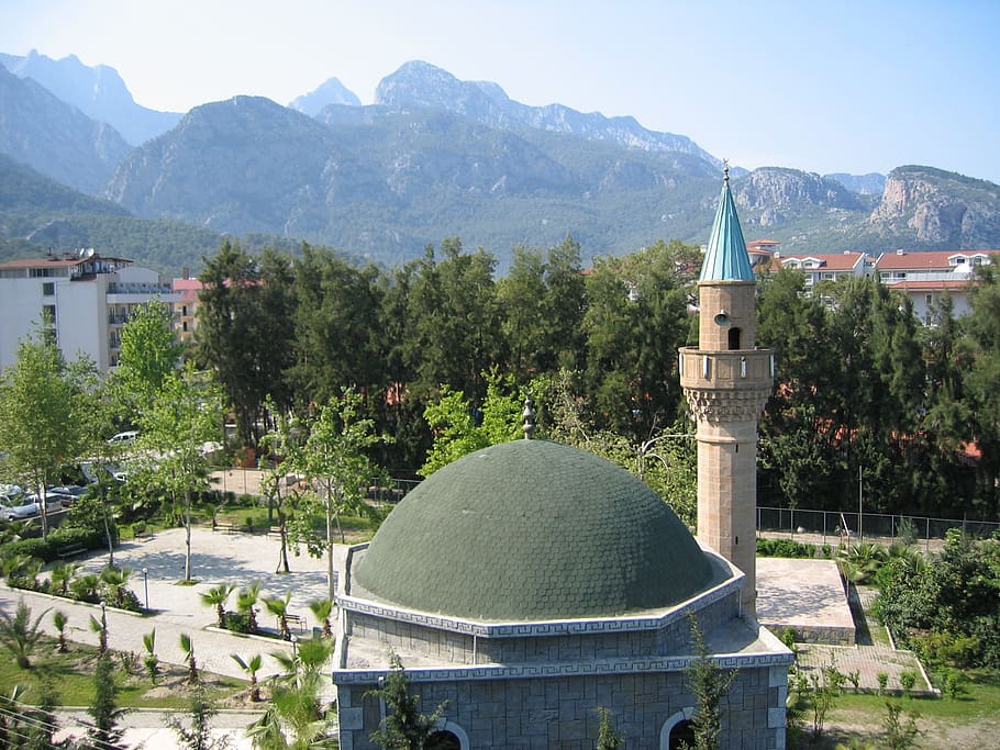 turkey, antalya, mosque, mountain, architecture, built structure HD wallpaper