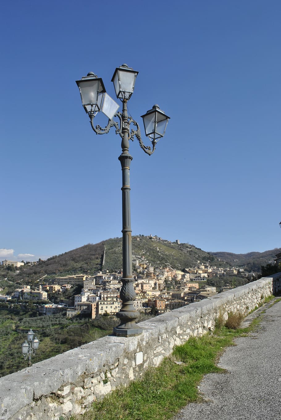landscape, road, lamppost, sky, street, nature, street light HD wallpaper