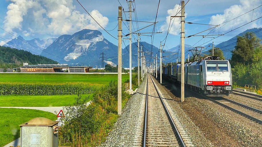 railway line, train, transport system, transportation, mode of transportation HD wallpaper