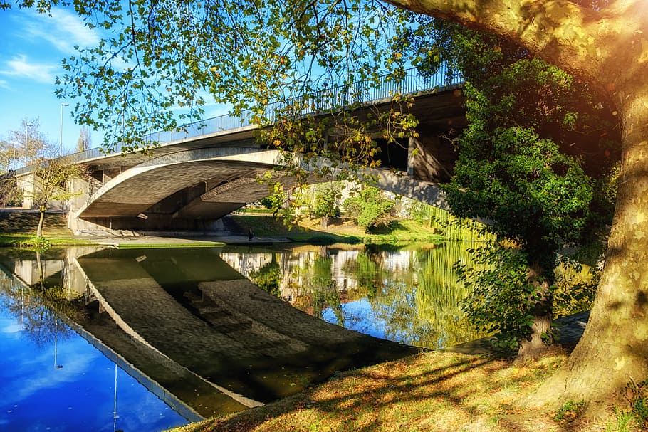 bridge, transition, connection, bank, water, river, waters HD wallpaper