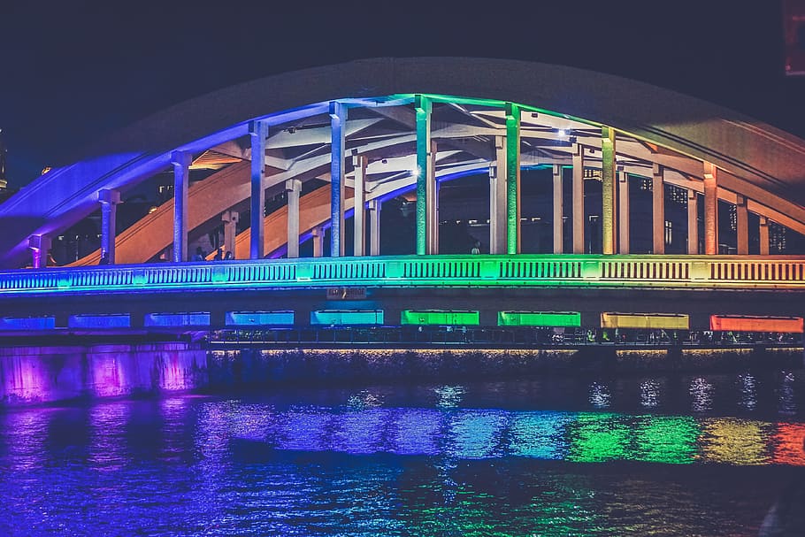bridge, architecture, lights, colours, colors, evening, night HD wallpaper