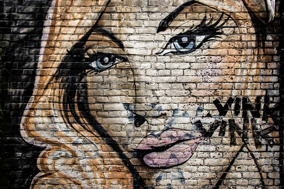 vink vink woman portrait graffiti wall, woman face wall art, grafitti