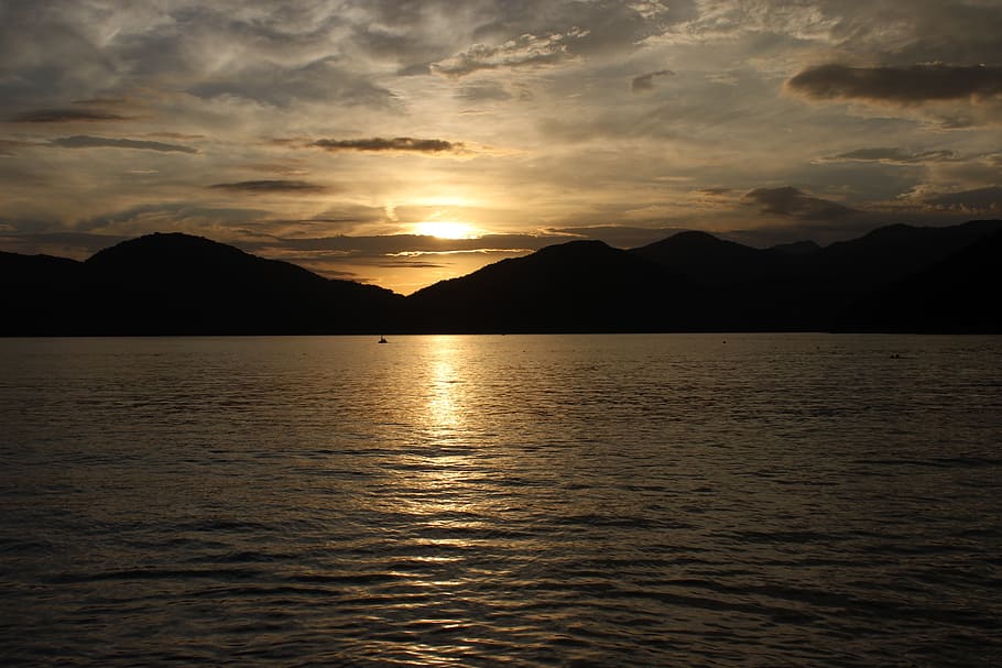 beach, ubatuba, mar, water, mountain, sunset, beauty in nature HD wallpaper