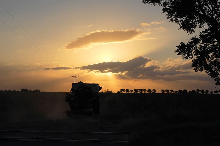 sunset, field, landscape, nature, work, rural, sky, cloud - sky HD wallpaper