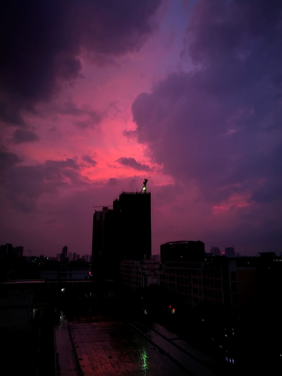 rain, burning clouds, fantasy, building exterior, sky, built structure HD wallpaper