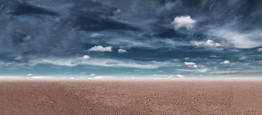 landscape photography of brown soils under cirrus clouds, drought, HD wallpaper