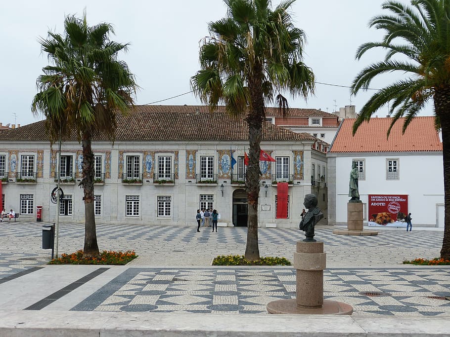 cascais, portugal, space, monument, statue, paving stone, old town, HD wallpaper