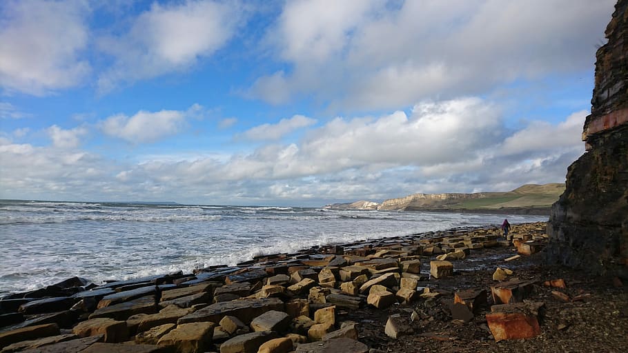 Coast, Rocks, sky, nature, sea, water, day, cloud - sky, beach HD wallpaper