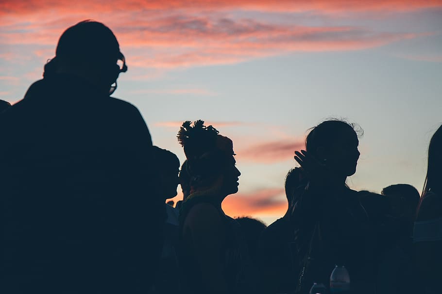 group of people looking upward, silhouette photography of people HD wallpaper