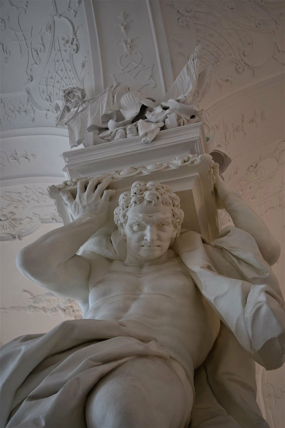 statue, column, castle, vienna, belvedere, atlas, imposing HD wallpaper
