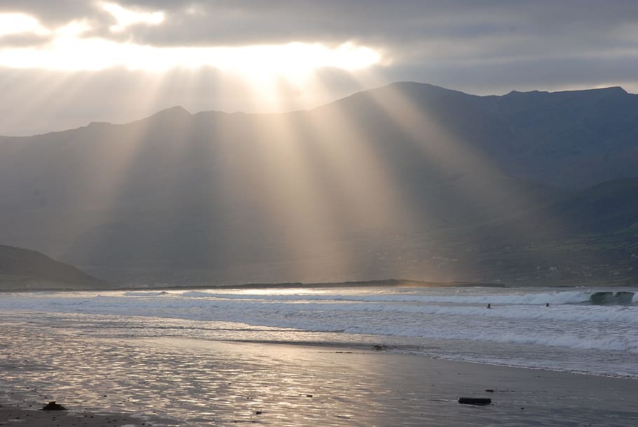 Sun, Beach, Sunset, Sunrays, beach sunset, water, sunbeam, sunlight HD wallpaper