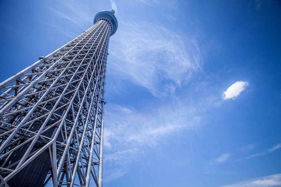 low angle photo of gray metal tower, structure, construction HD wallpaper