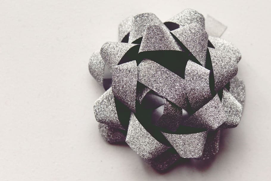gray accessory, gift rosette, gift tape, loop, christmas, christmas time HD wallpaper