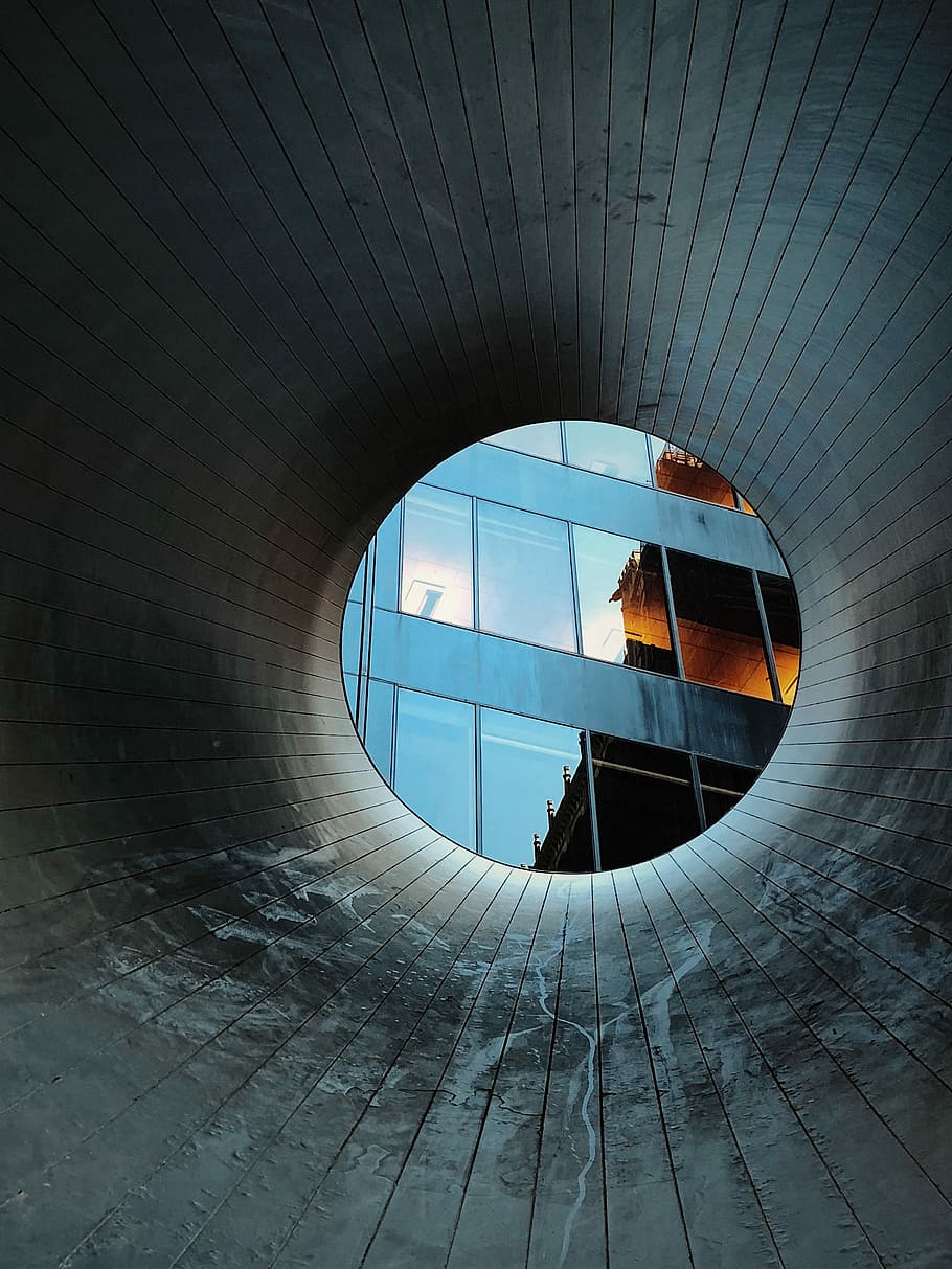 cylindrical photo of gray concrete hole, empty gray tunnel, building HD wallpaper