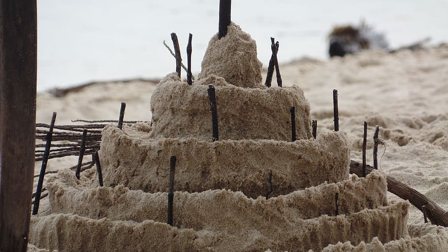 sand castle, send, beach, land, focus on foreground, no people HD wallpaper