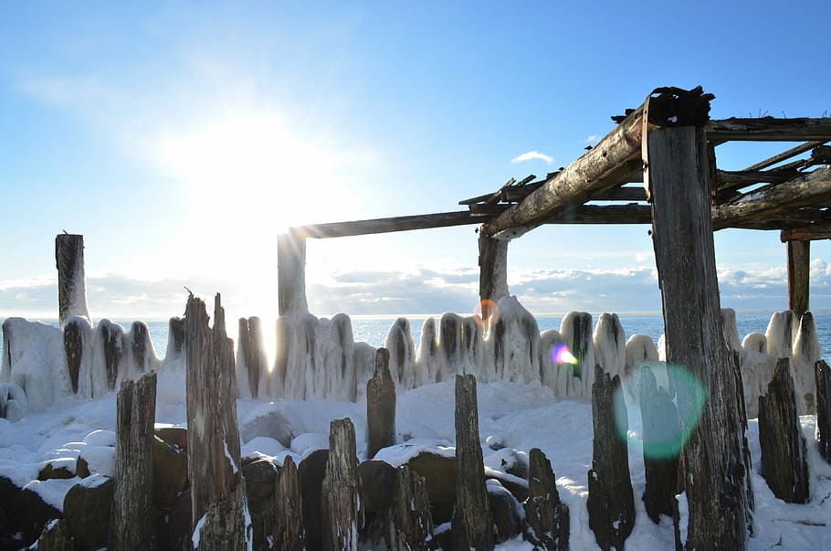 Winter, Beach, Snow, Sun, Sea, Coast, water, nature, baltic sea HD wallpaper