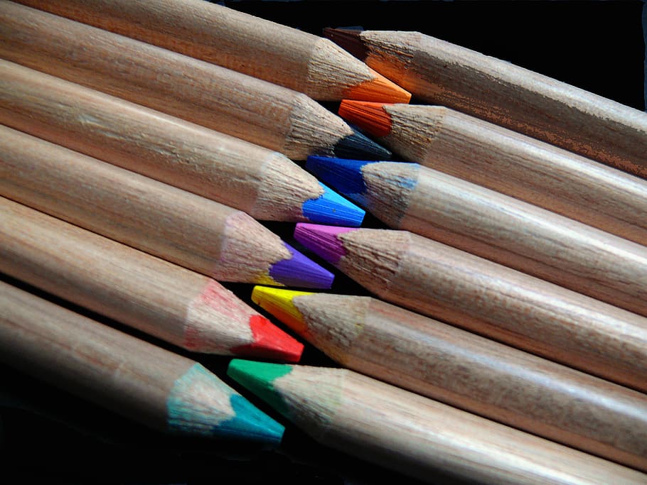 sharpened, crayons, colorful, colour pencils, stacked, wood HD wallpaper