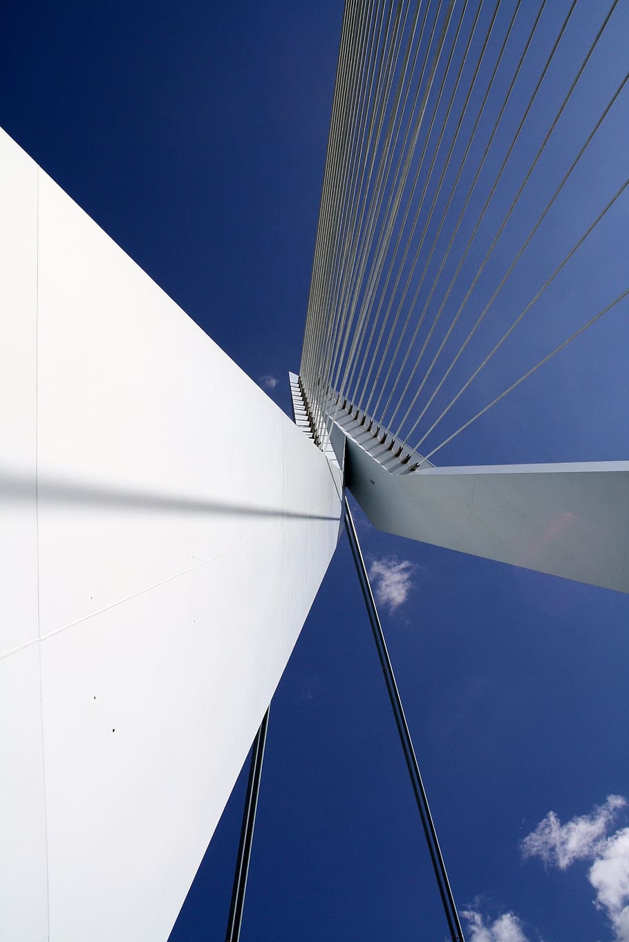 abstract, bridge, lines, cables, sky, architecture, color, low angle view HD wallpaper