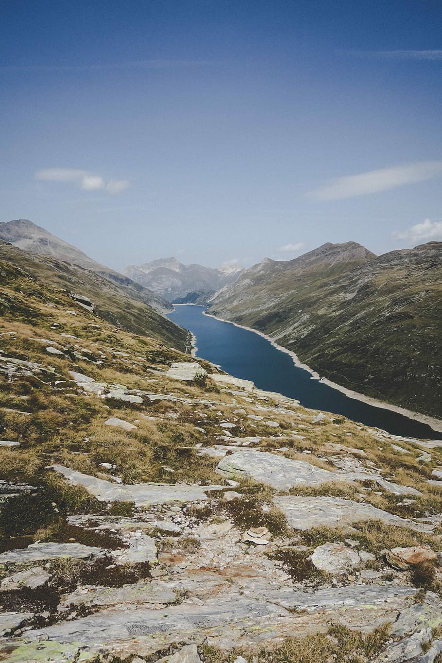 landscape photography of river near mountains, calm body of water in between of green mountain HD wallpaper