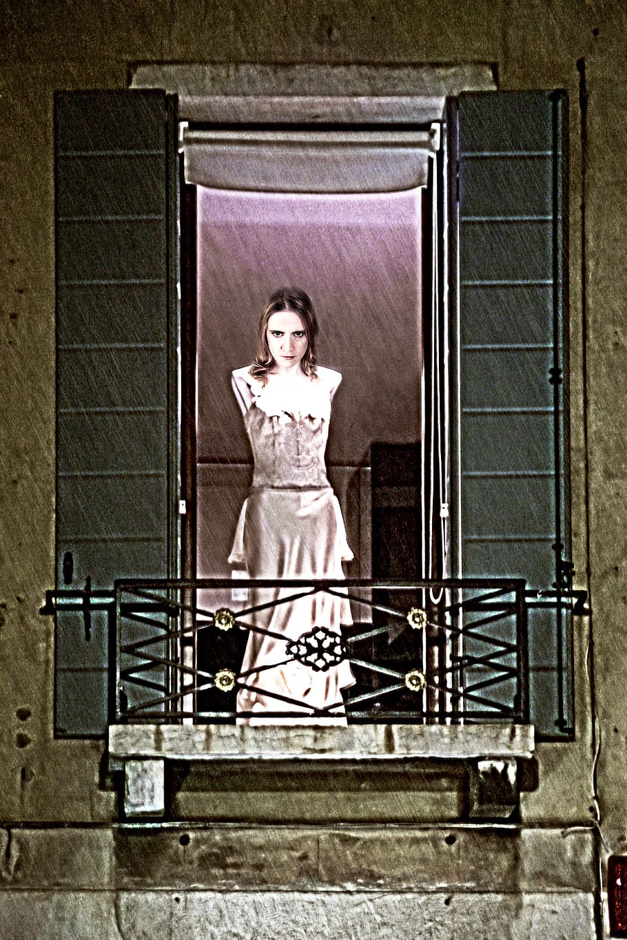 woman standing on opened window illustration, spirit, vampire, HD wallpaper