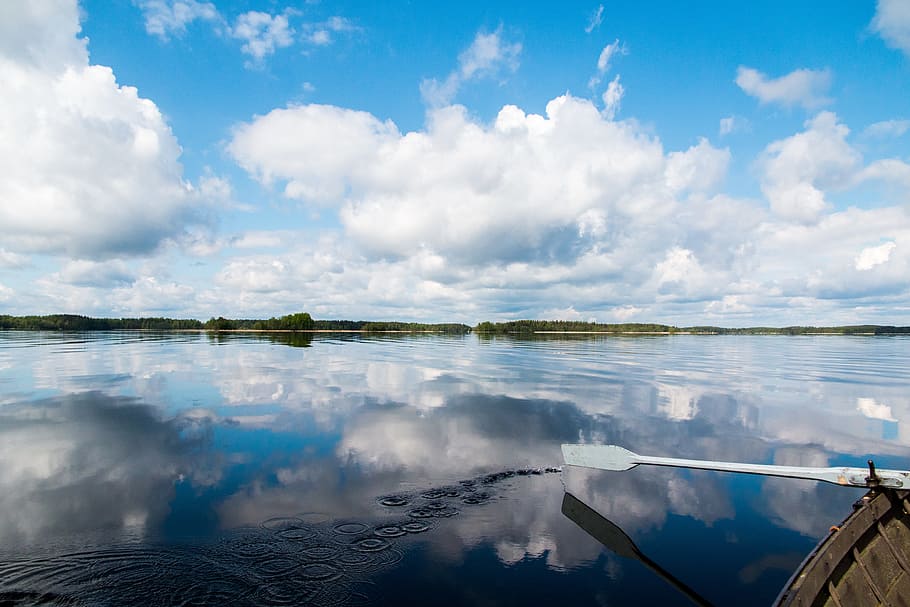 Lake, Cloud, Finnish, Rowing Boat, the oars, landscape, summer, HD wallpaper