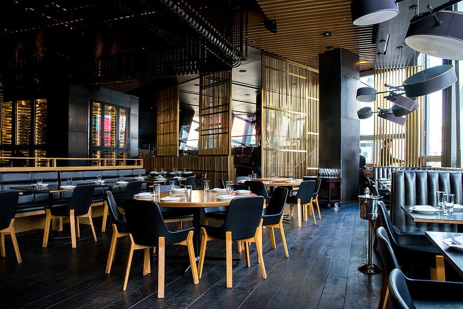 restaurant interior, design, interior design, chair, table HD wallpaper