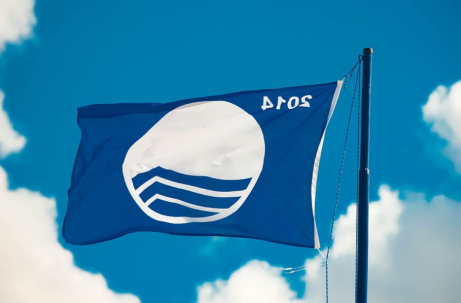 swimming pool, blue flag, bath, beach, safety, sky, low angle view HD wallpaper