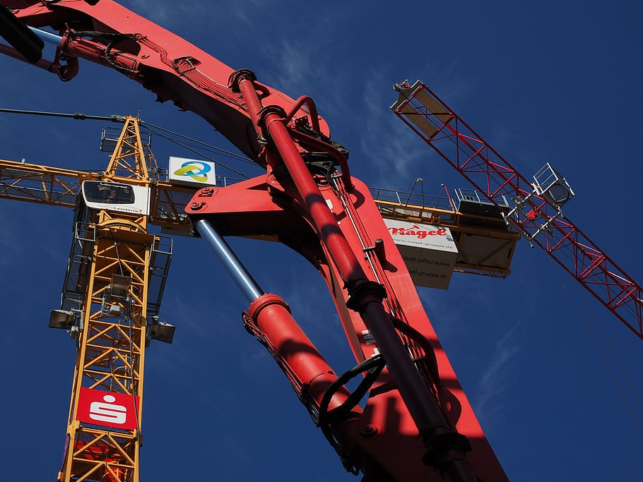 hydraulic, site, construction cranes, construction work, technology HD wallpaper