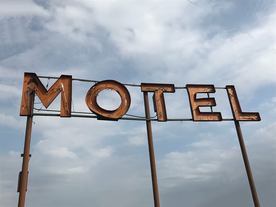 sign, motel, retro, neon, vintage, light, billboard, business, HD wallpaper