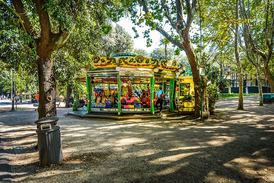 Rome, Carousel, Borghese, Villa, park, garden, italy, old, roman HD wallpaper
