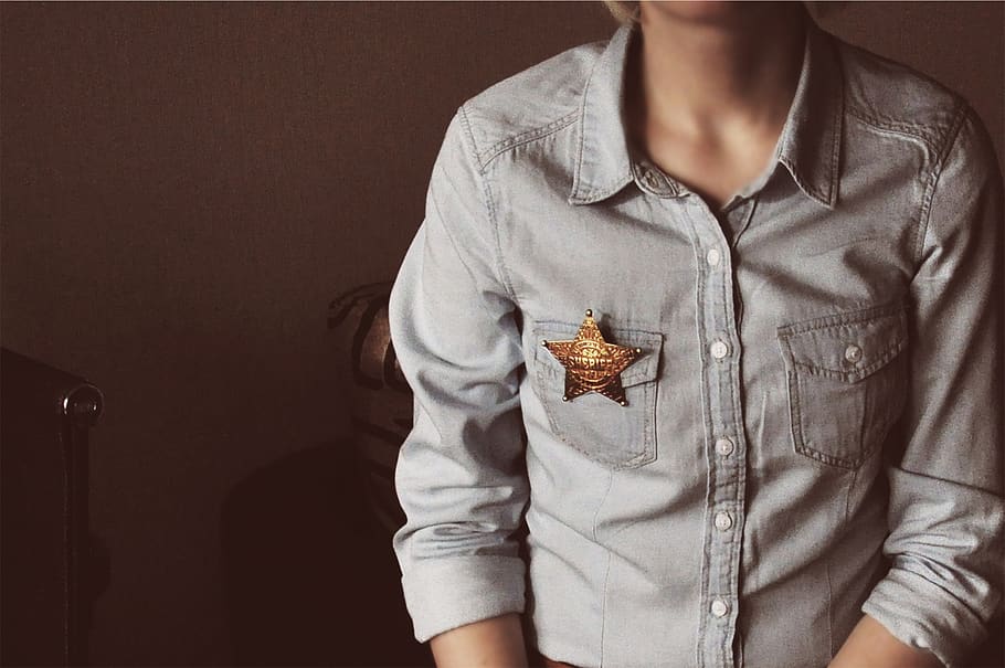 sheriff, star, denim, midsection, one person, front view, indoors HD wallpaper