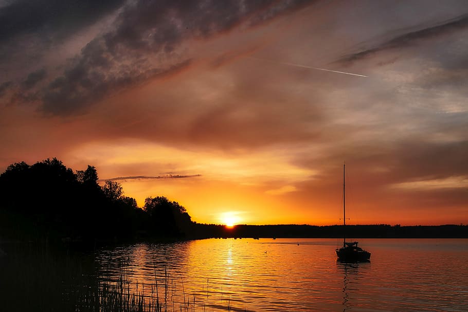 lake, sunset, abendstimmung, evening, water, romance, atmospheric, HD wallpaper