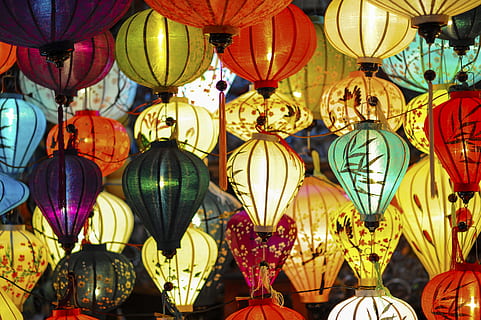 Assorted Colored Lighted Paper Lanterns, art, bright, close -up HD wallpaper