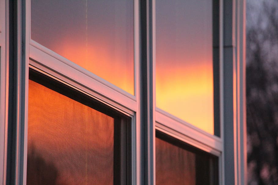 Sunrise in the window, untitled, glass, sunset, orange, glass - material HD wallpaper