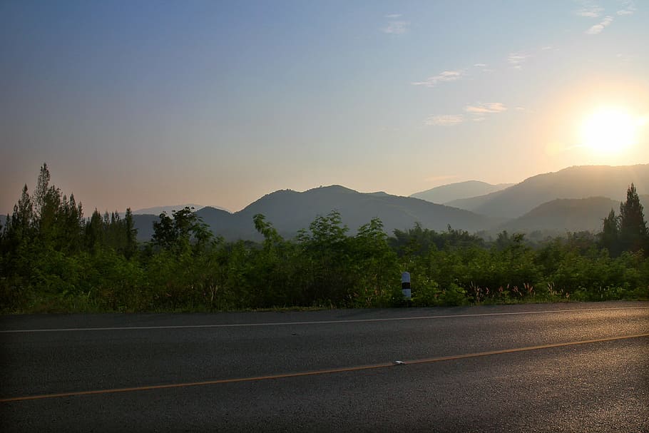 road, way, sunset, highway, travel, sky, landscape, outdoor HD wallpaper