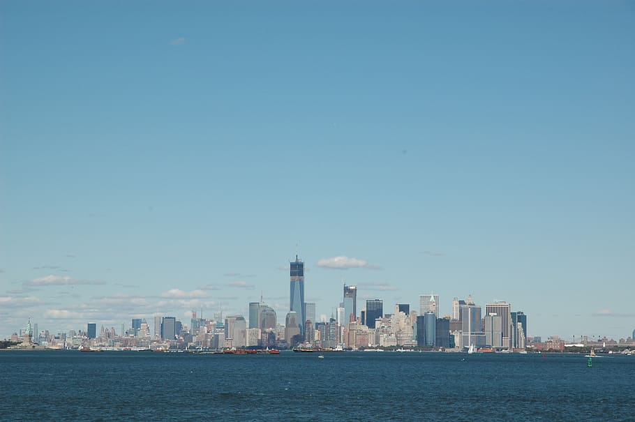 skyline, river, blue, cityscape, view, building, downtown, horizon HD wallpaper