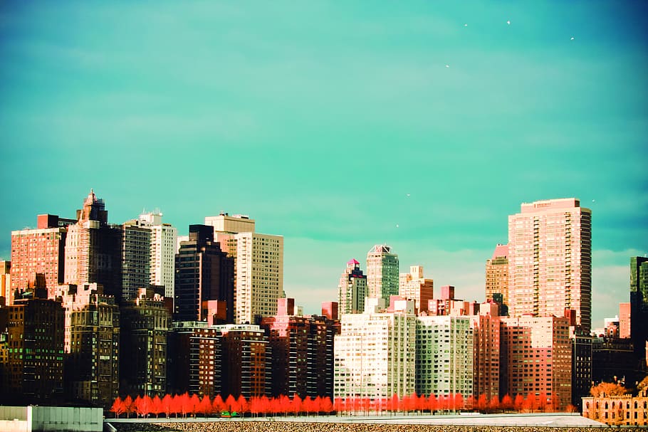 concrete buildings under cloudy sky, photo of high-rise building during daytime HD wallpaper