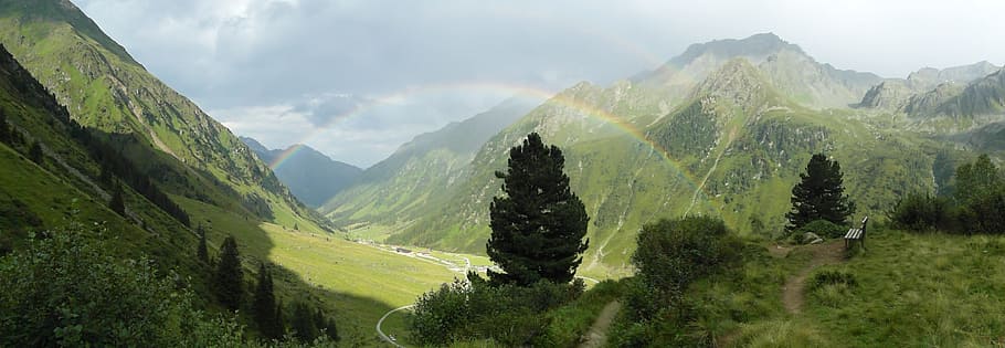 Rainbow, Mountain, Nature, Landscape, alpine, panorama, view HD wallpaper