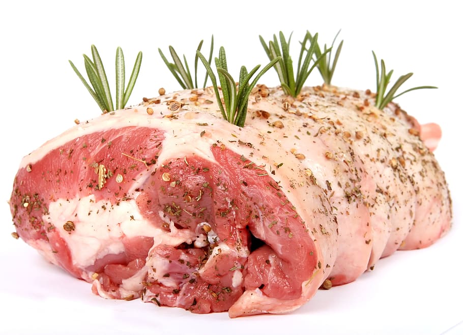 raw meat with seasonings, abstract, animal, beef, blood, bone, HD wallpaper