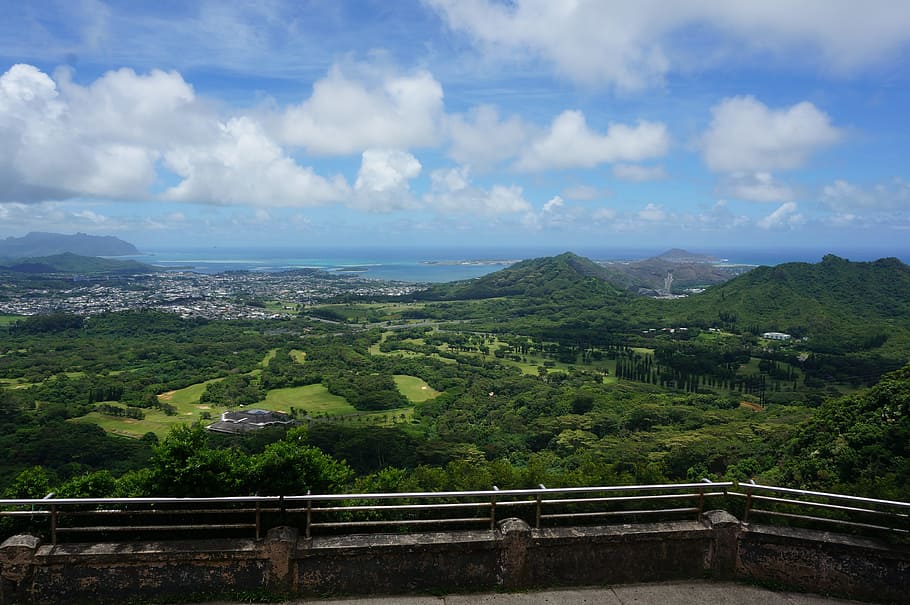 aerial photography of mountains, hawaii, wind, cloud, honolulu HD wallpaper