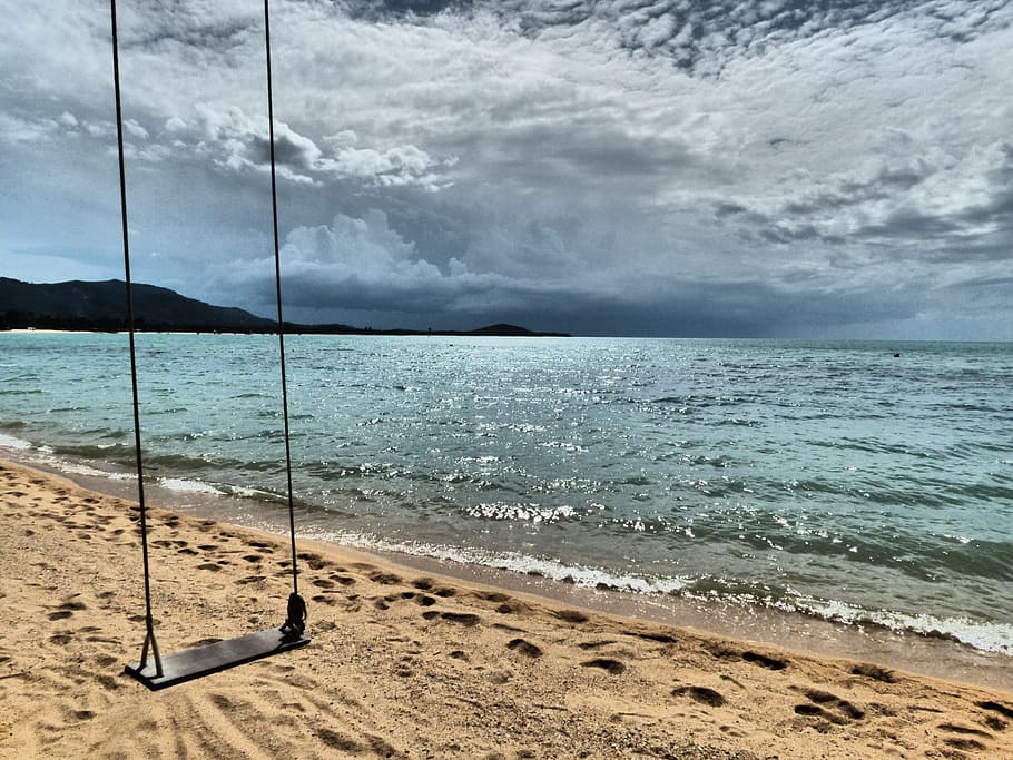 Beach, Thunderstorm, Clouds, sky, wave, sea, blue, ocean, coast HD wallpaper