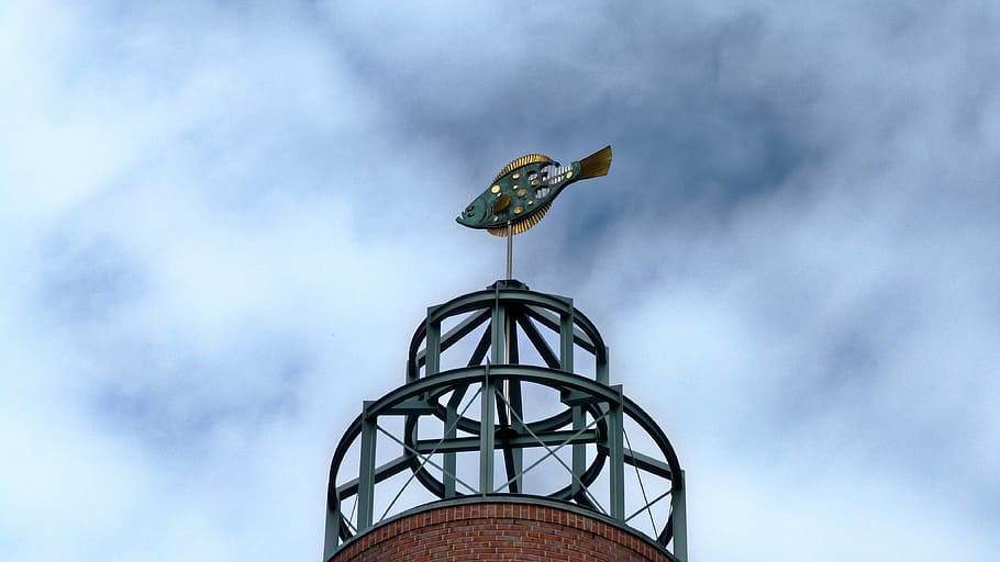 building, weathervane, gable, wind vane, fish, home, sky, cloud - sky HD wallpaper