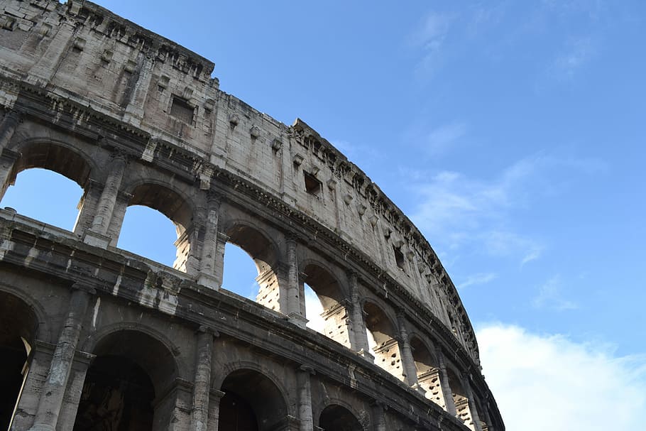 Rome, Colosseum, blue, architecture, sky, cloud - sky, old ruin HD wallpaper